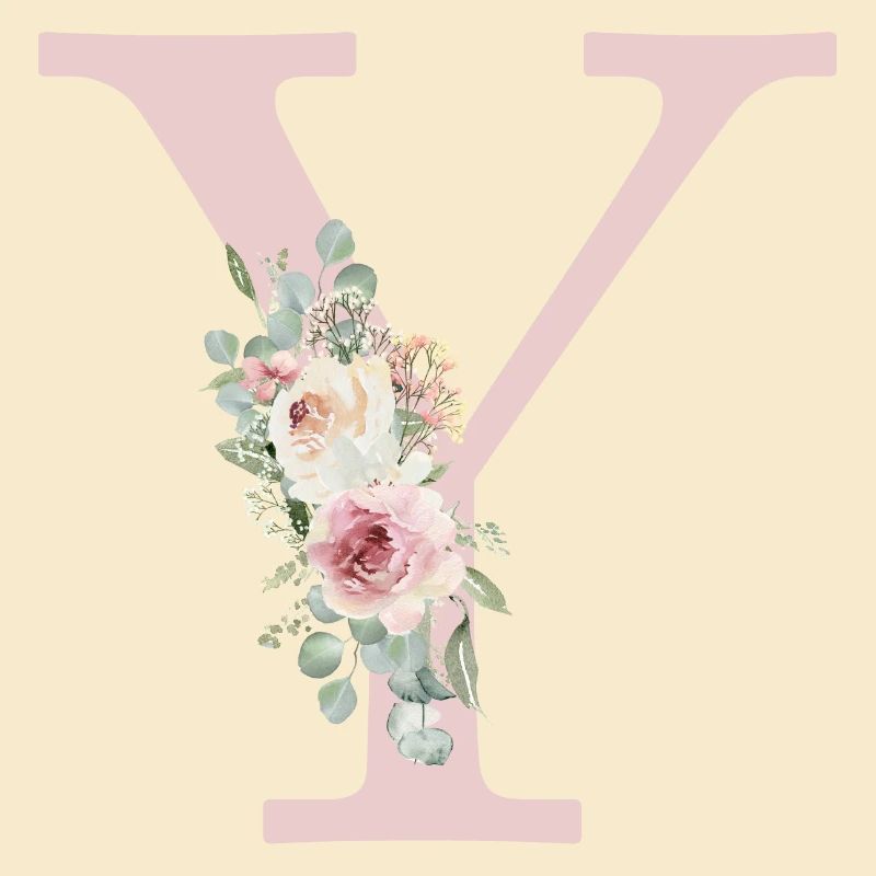 Y| Monogram | Eucalyptus Pastel Flower Blue