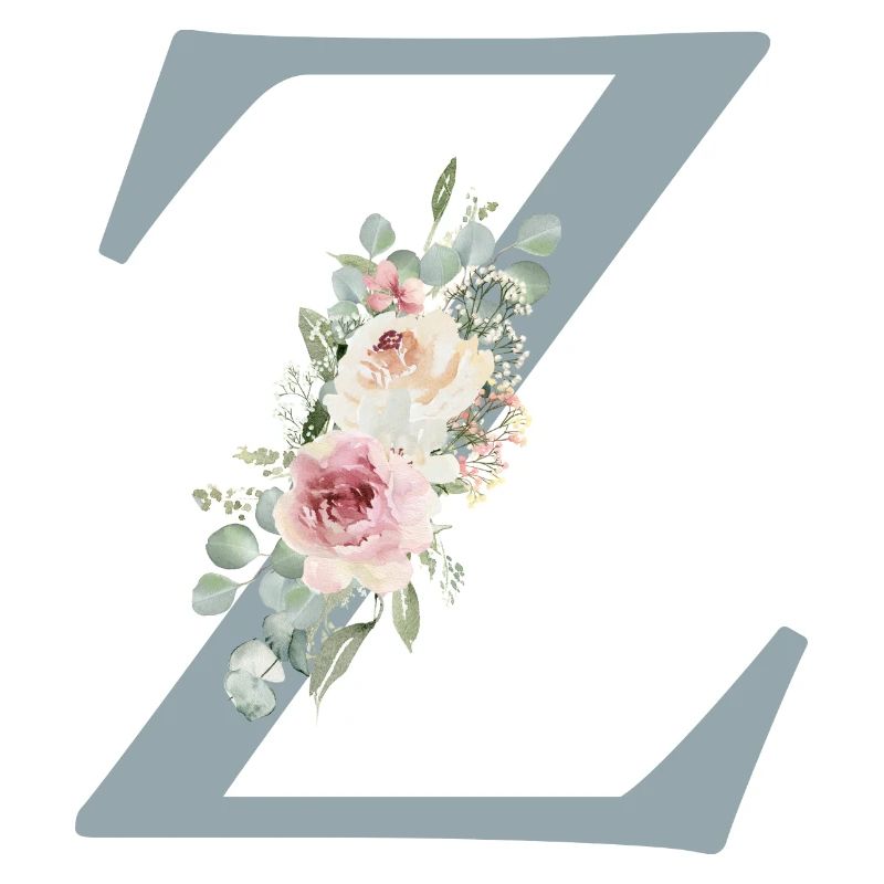 Z| Monogramme | Eucalyptus Pastel Fleur Bleu