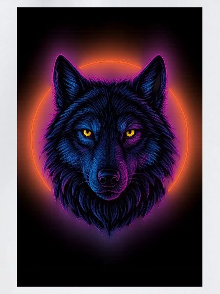 Neon Wolf auf Orange Circle