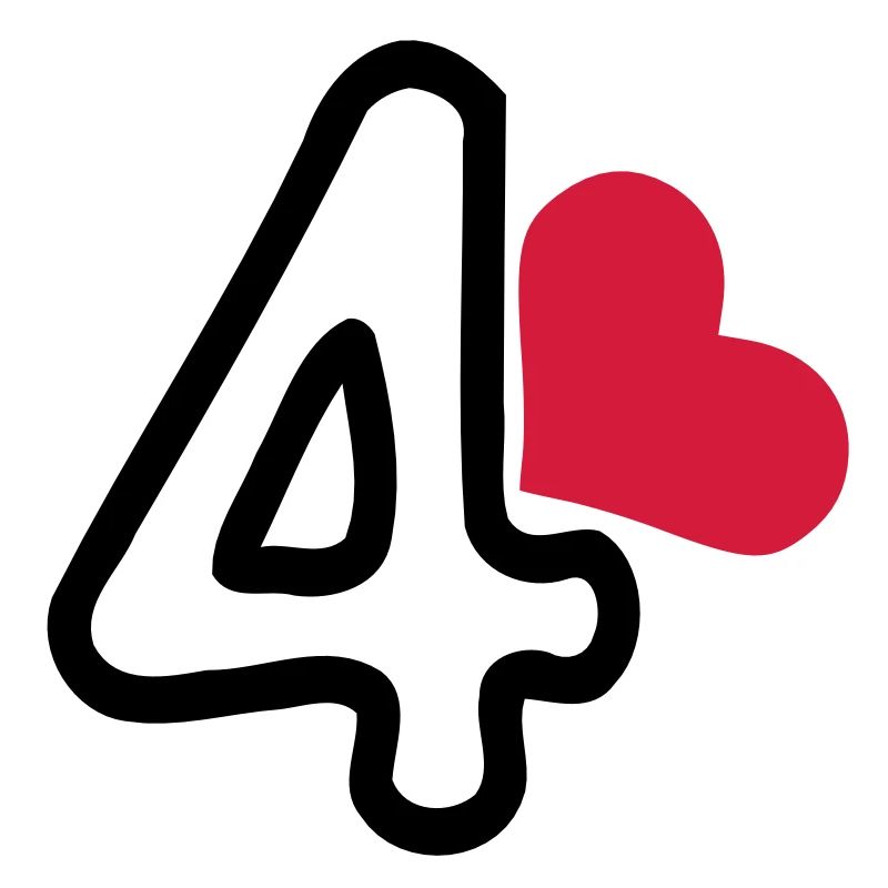 Number 4 & red heart
