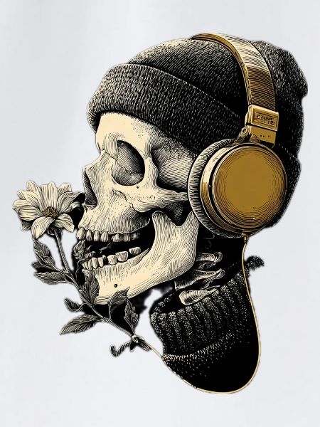 Headphone Skull with Flower