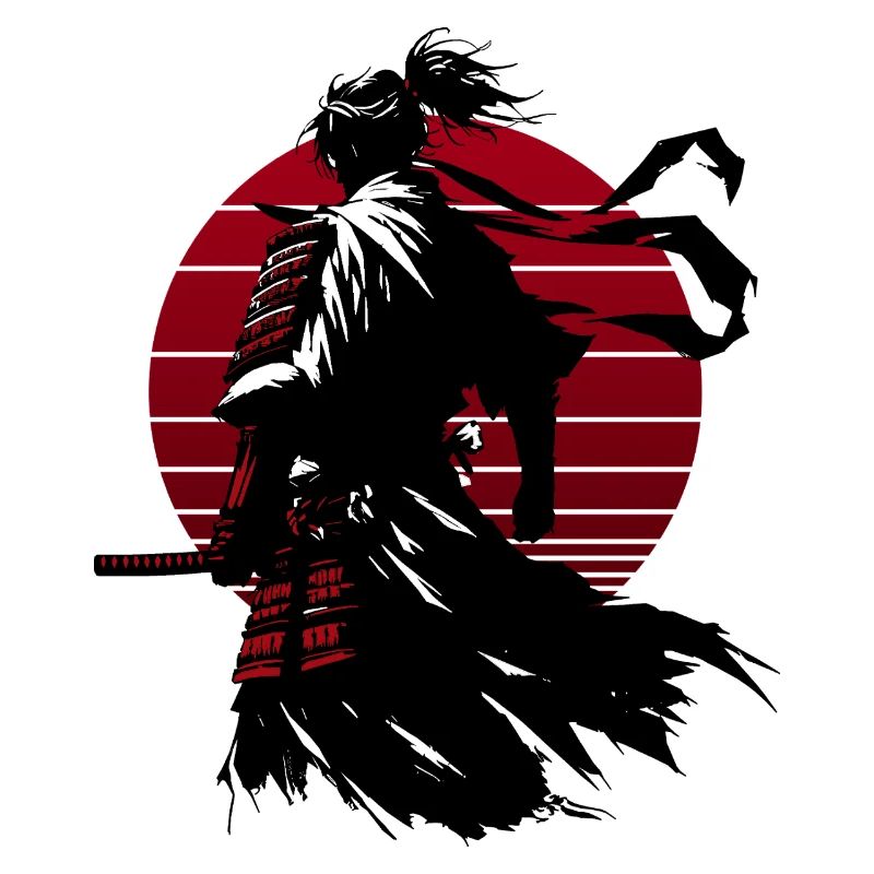 Samurai silhouette with red circle