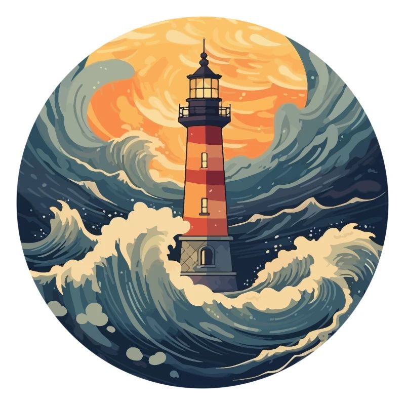 Retro lighthouse with waves: Nostalgic design