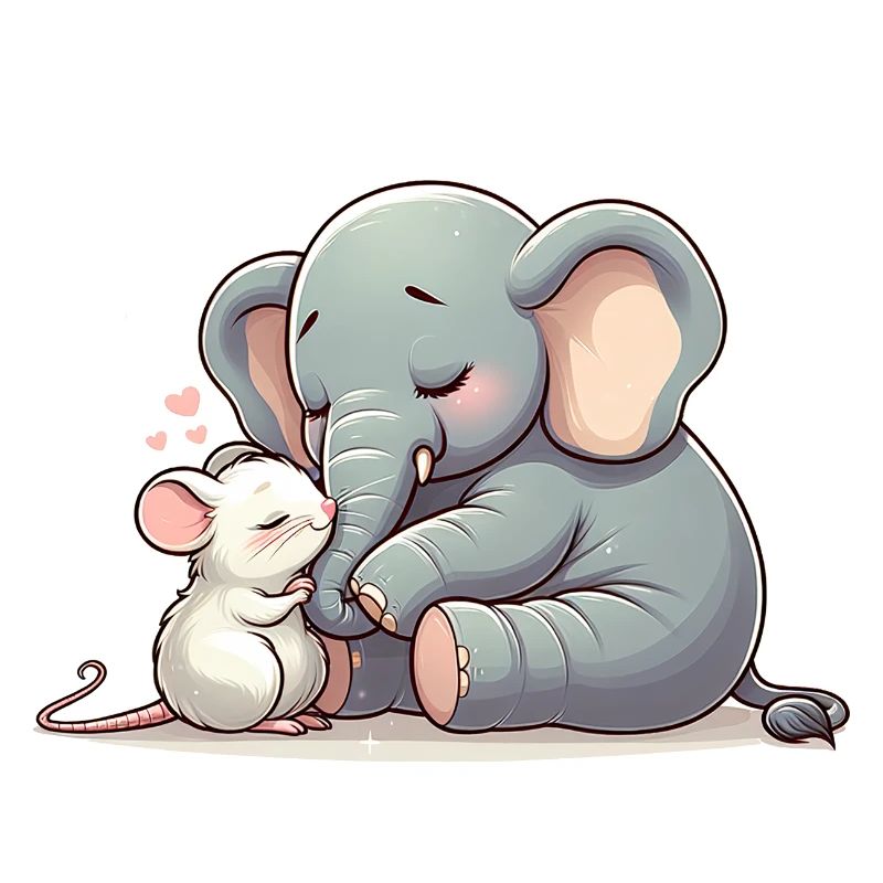 Cuddling Elephant And Mouse In Love