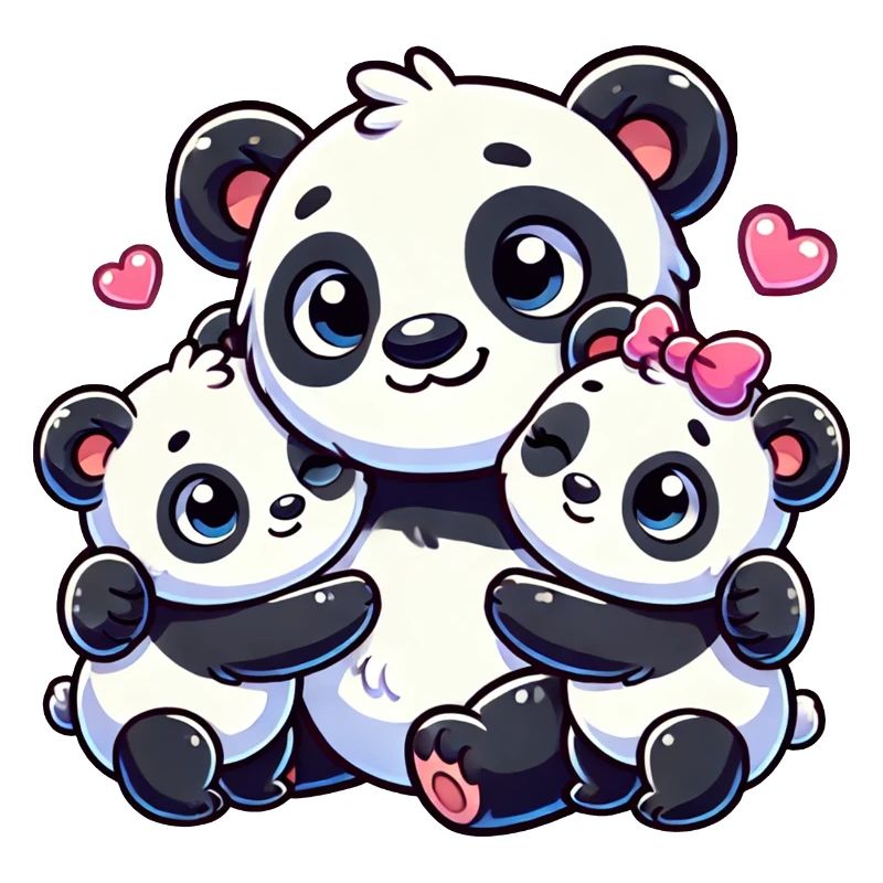 Loving Panda Parent With Two Cute Kids
