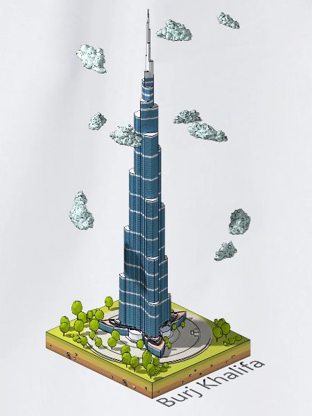 Geometrischer Low-Poly-Burj Khalifa