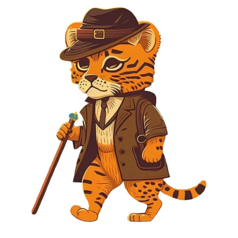 Tiger with hat and walking stick
