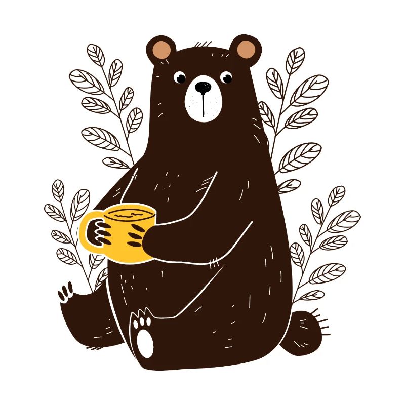 Cute Funny Bear with Tea Coffee Cup Cartoon