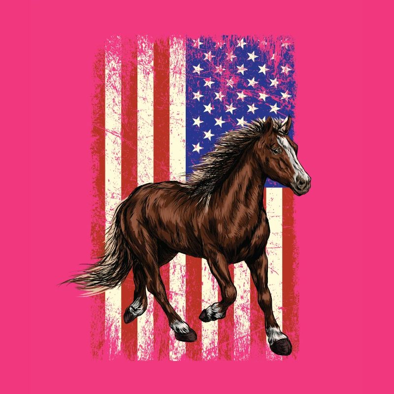 Cheval devant le drapeau américain, le 4 juillet.