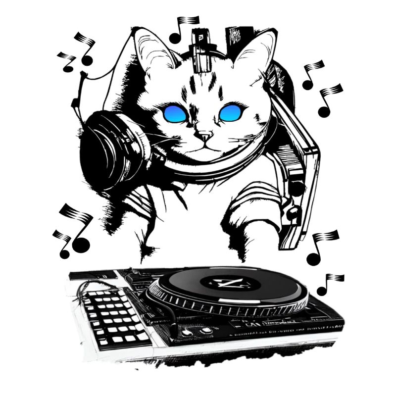 Cat DJ avec table de mixage
