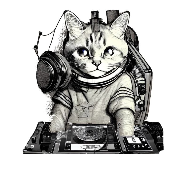 DJ cat avec table de mixage