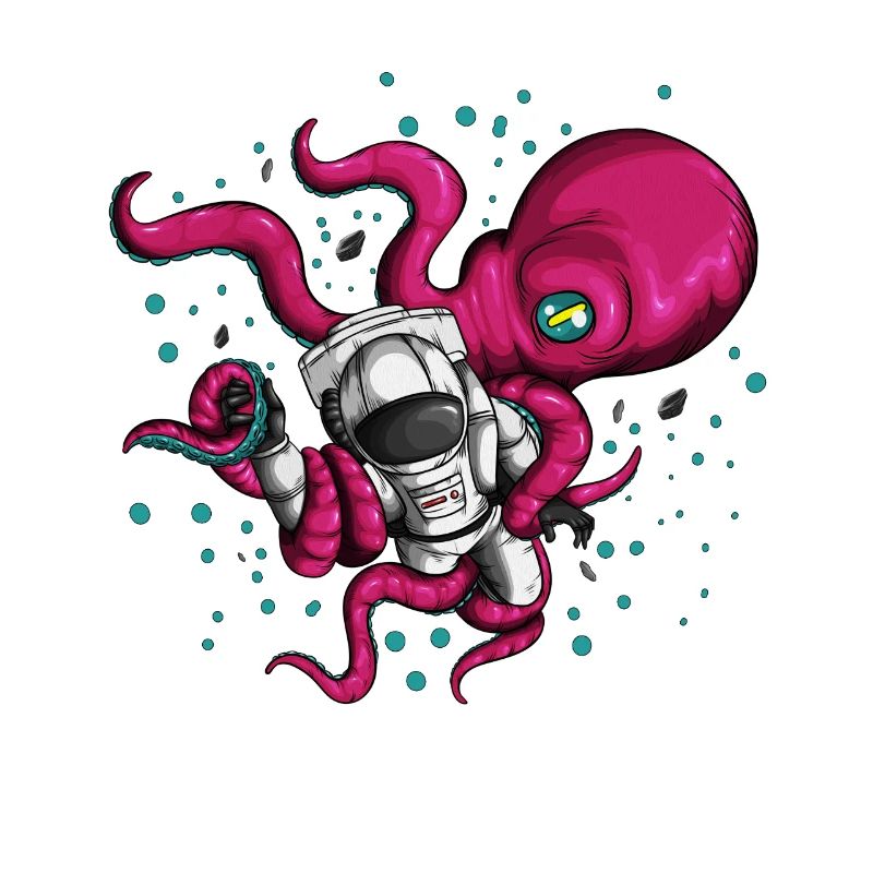 Space costume with octopus alien and cosmonaut