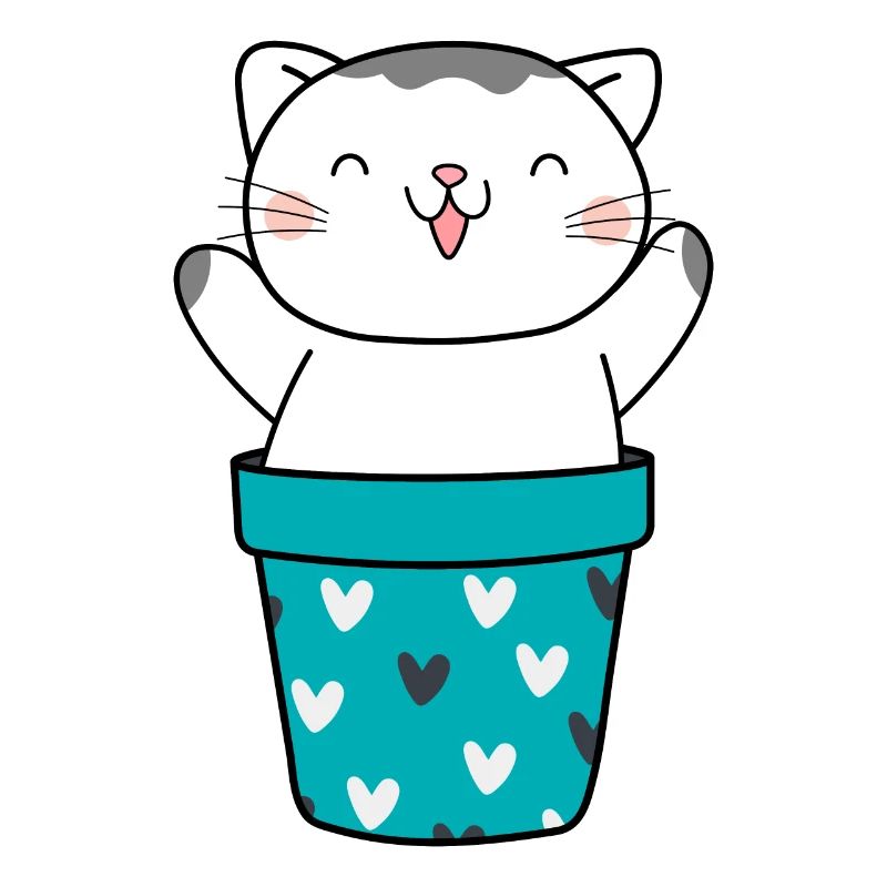 Chat mignon dans un pot de fleurs
