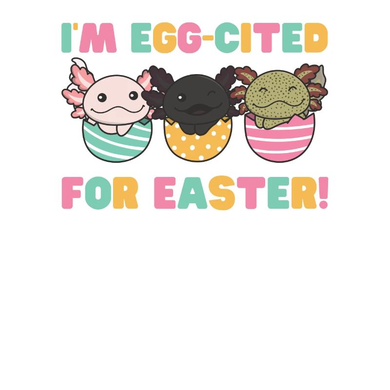 sweet axolotls at Easter with Easter eggs axolotl