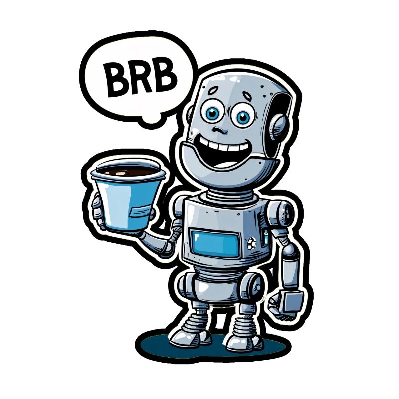 Drôle de robot avec du café et un ensemble BRB