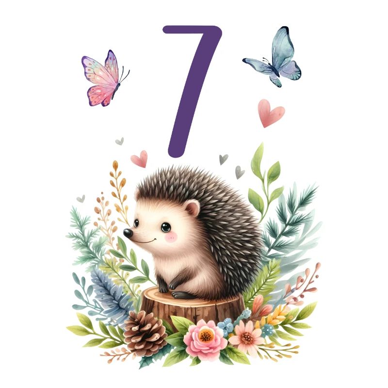 Geburtstag 7 Igel Waldtier Mädchen Sieben 7 Jahre