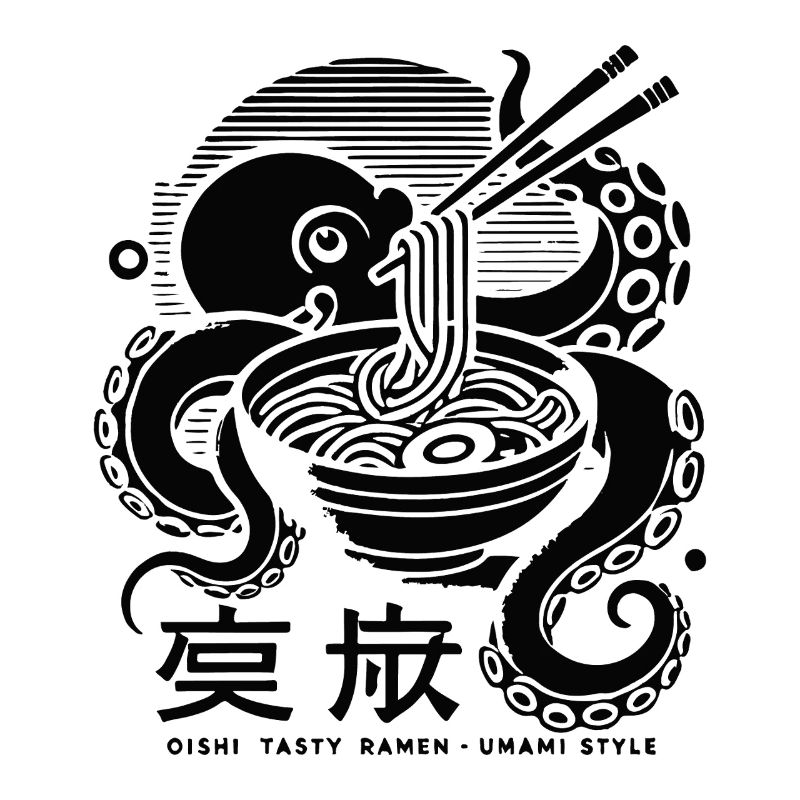 Octopus Eats Ramen Japan Retro Ukiyo-E