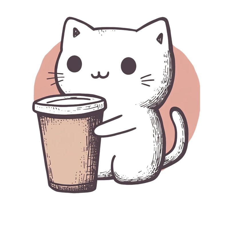 Chibi : Chat Kawaii mignon avec tasse à café