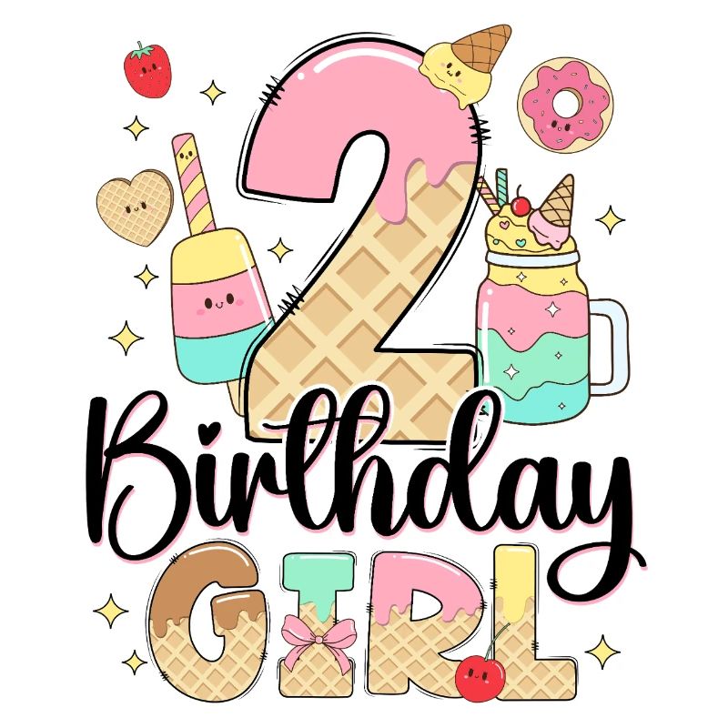 Geburtstag 2 Mädchen Eis Süßigkeiten Zwei 2 Jahre