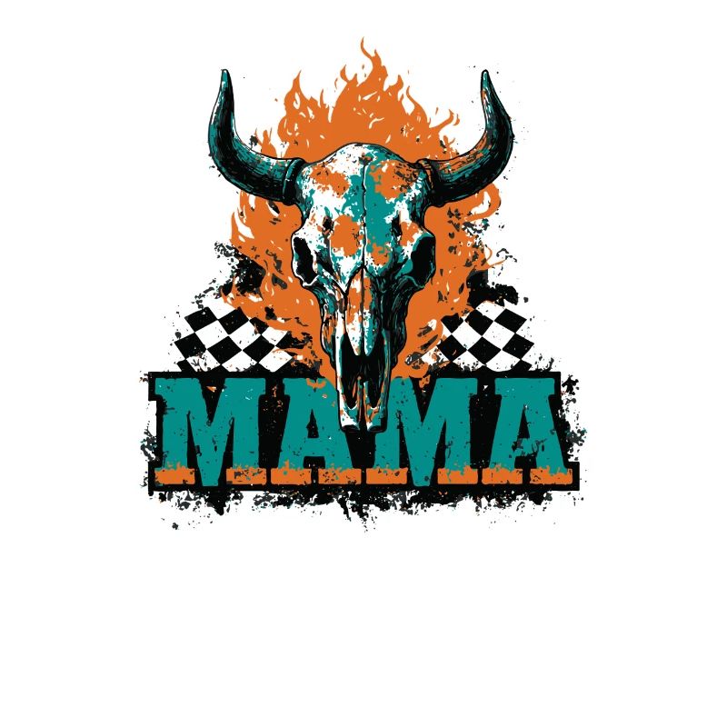 Halloween Mom Skull Flames Checkerboard Pattern