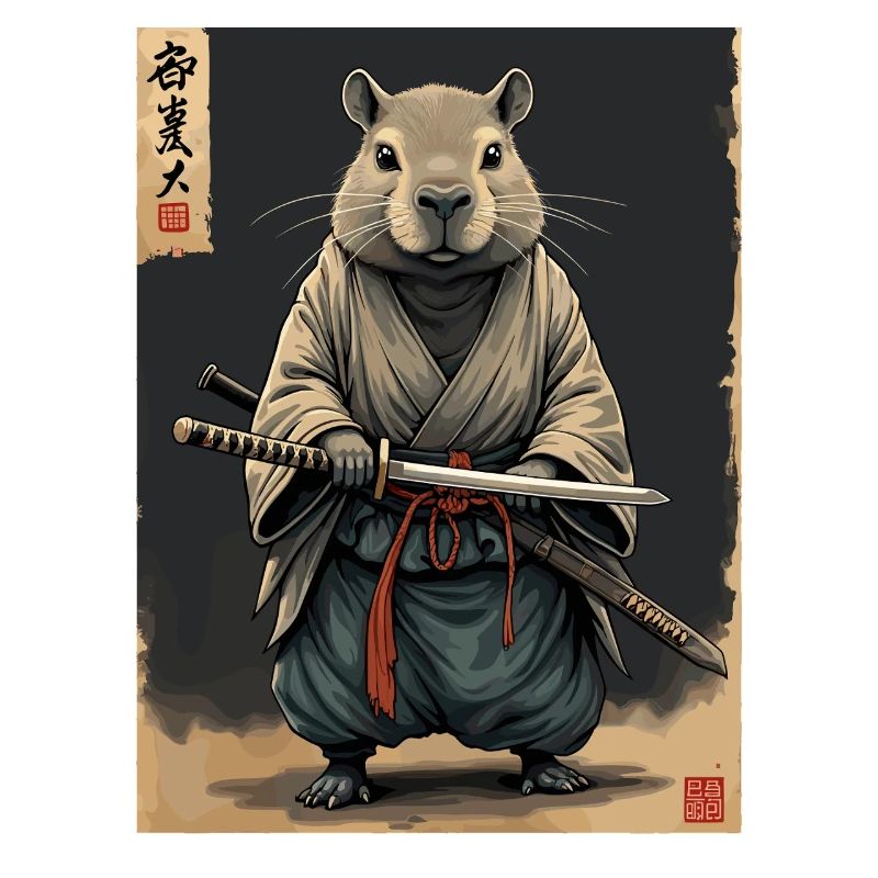 Cappibara-Samurai mit Katana