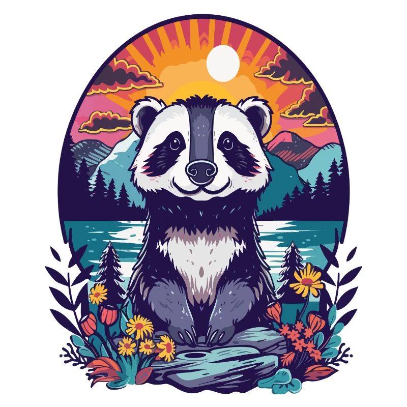 Panda Sunset Forest Illustration