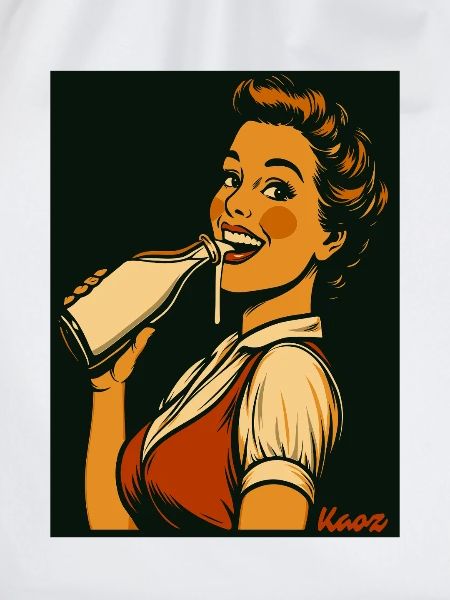 Retro lady with milk drink