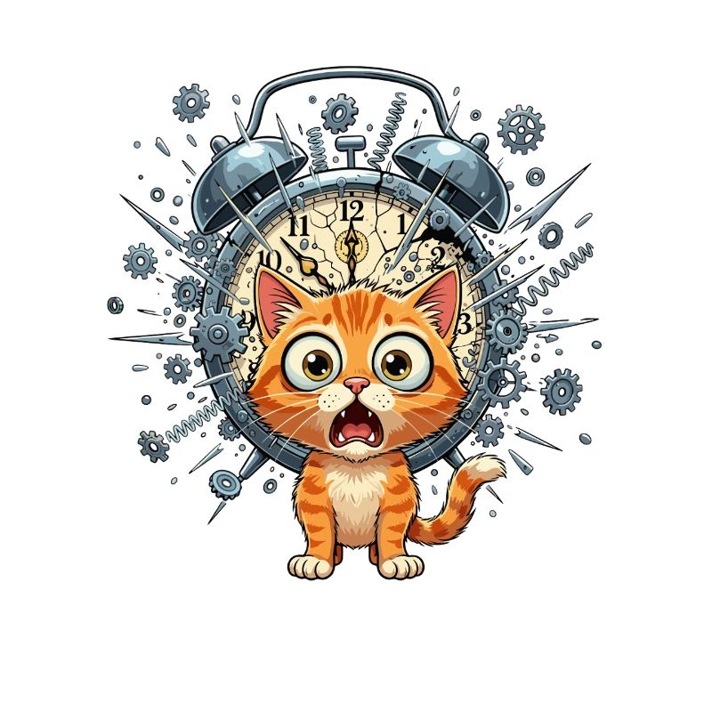 Steampunk cat in front of clockwork