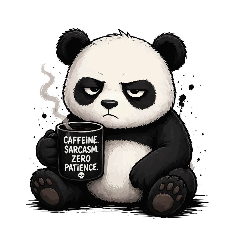 Kaffeepanda mit Sarkasmus