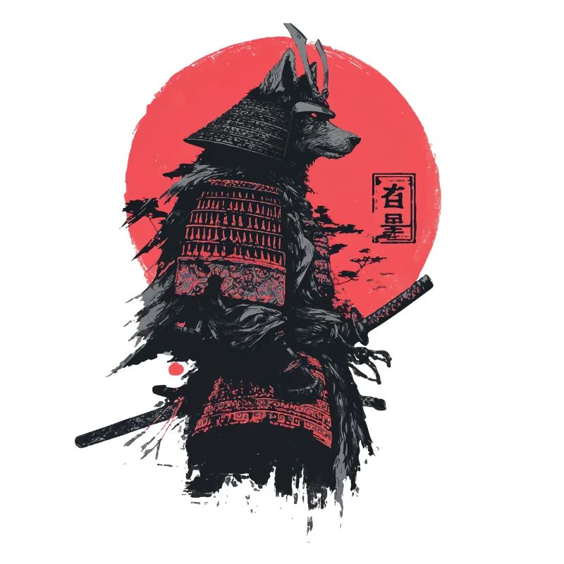 Samurai Wolf in Red Sun Armor