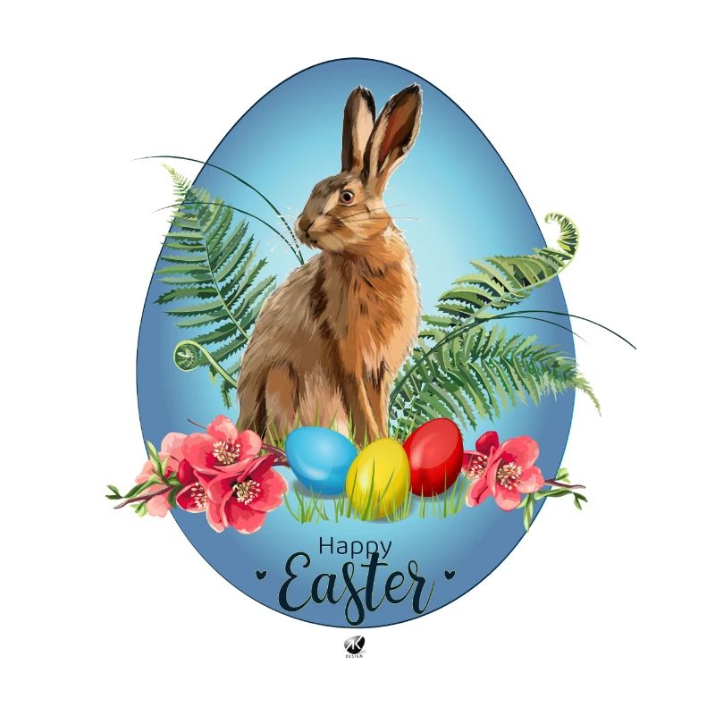 Bunny, Easter eggs and cherry blossoms illustration
