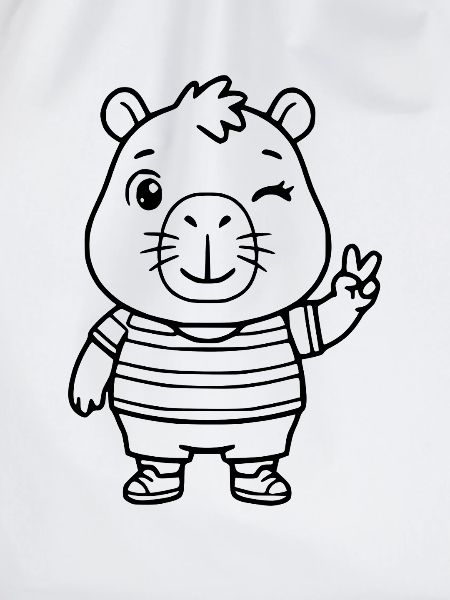 Niedliche zwinkernde Capybara-Peace-Zeichen-Zeichnung