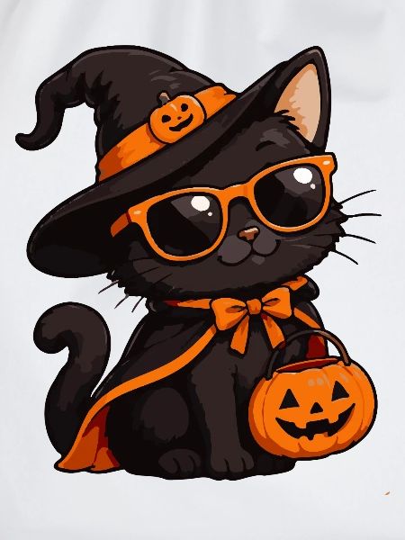 Halloween-Katze mit Kürbiskorb
