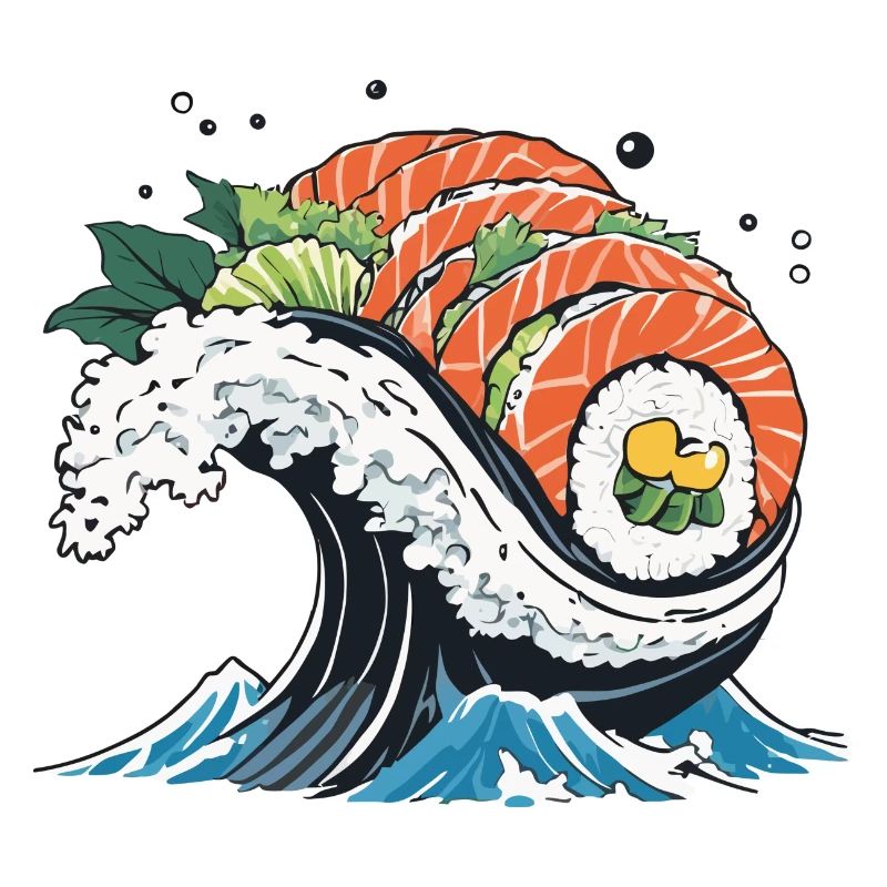 Ukiyo-E Sushi Wave Design esthétique