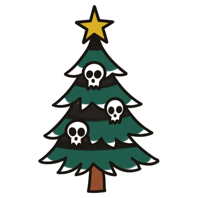 Düsterer Weihnachtsbaum mit Totenköpfen