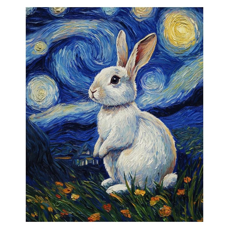 Bunny Rabbit Bunny Van Gogh Style Starry Night