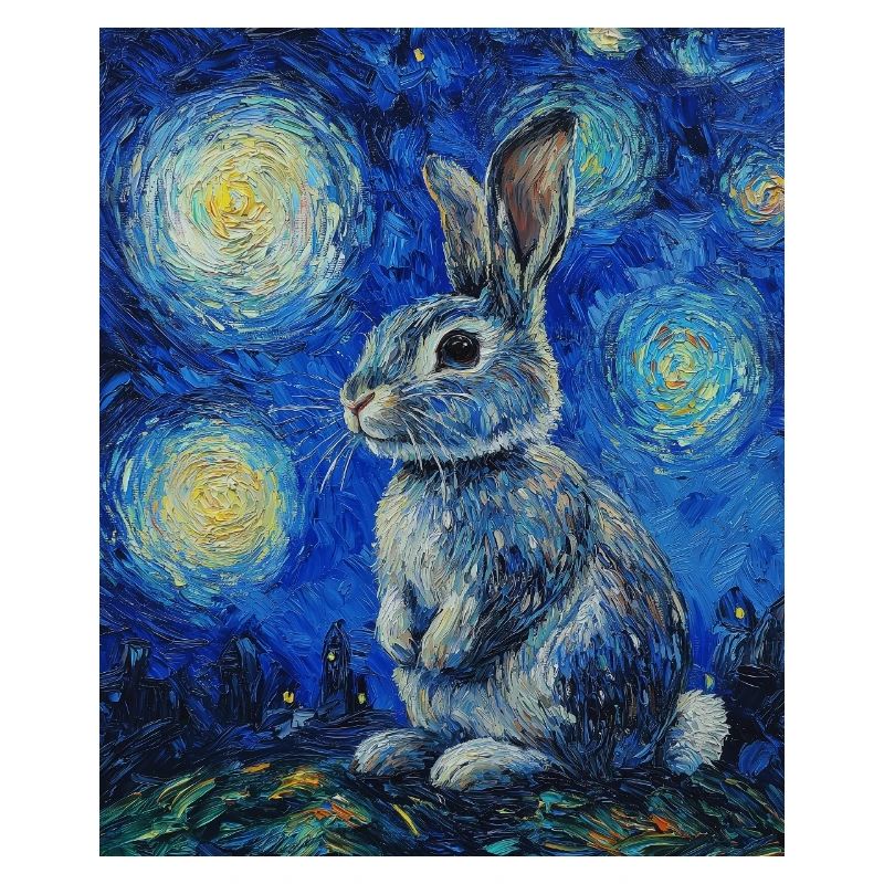 Bunny Rabbit Bunny Van Gogh Style Starry Night
