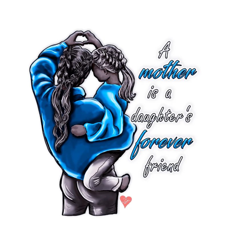 Mutter Tochter Spruch mit Illustration blau
