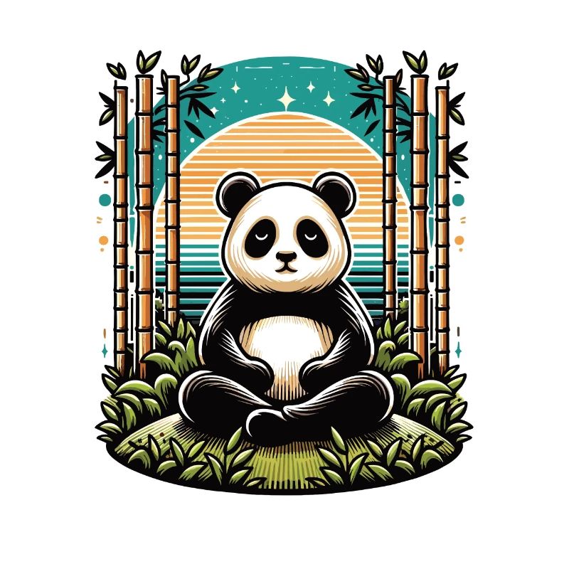 Panda Buddha monk praying in bamboo temple