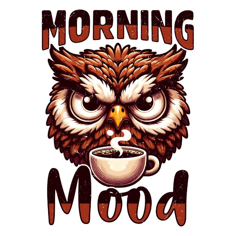 Grumpy owl with coffee