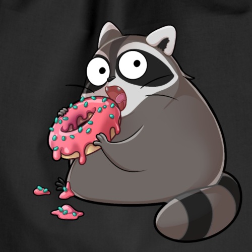 knuddeliger Waschbär isst leckeren Himbeer Donut - Turnbeutel