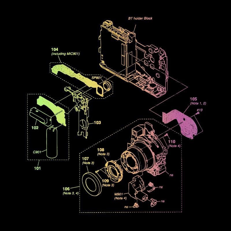 Rainbow Retro Camera Technical Drawing