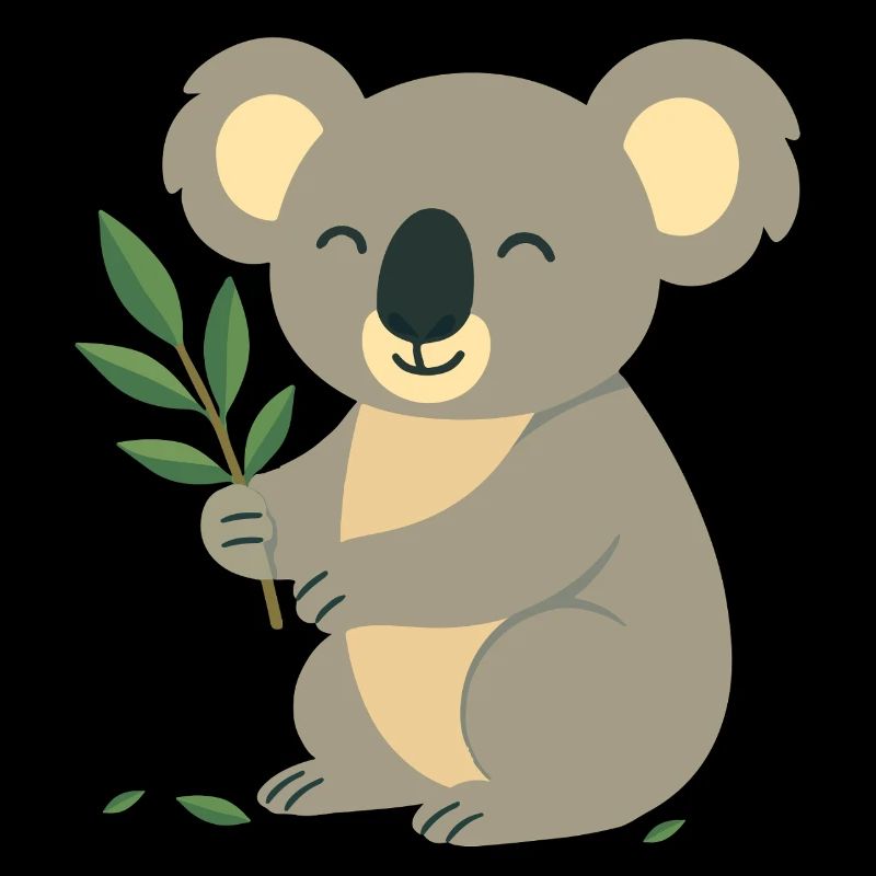 Smiling koala with eucalyptus