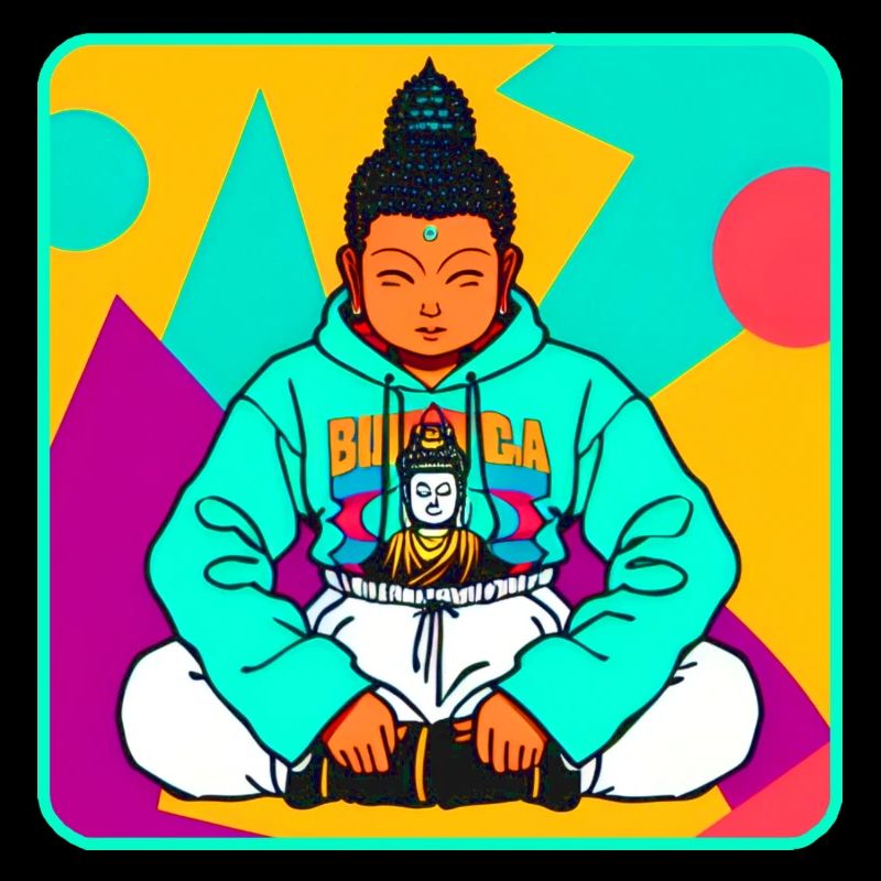 Bouddha coloré moderne en posture de yoga avec sweat à capuche