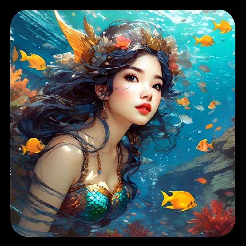 Sirène mignonne avec poisson Anime