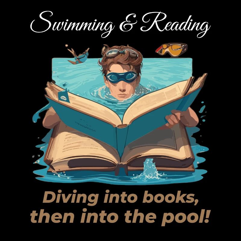 Swimming and Reading Swimmer Reader Book Lover
