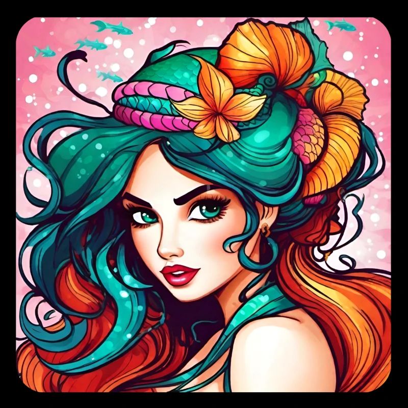 Cute mermaid with seashells comic anime
