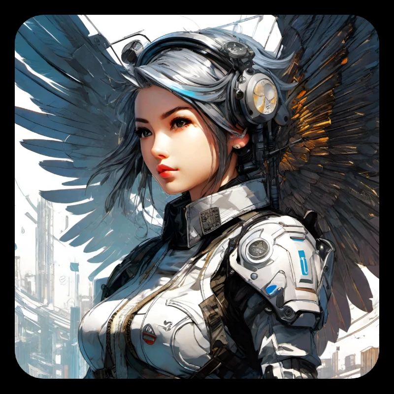 Cooler Cyberpunk Engel mit Kopfhörer