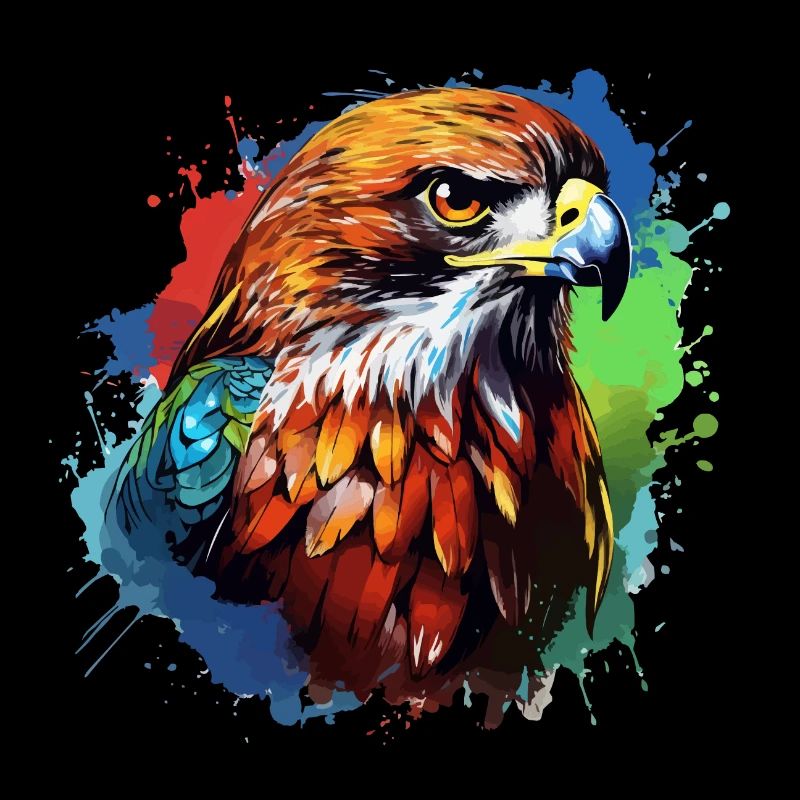 Colorful red-tailed hawk blobs of paint splashes