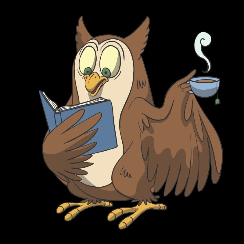 Bücher Eule mit einer Tasse Tee